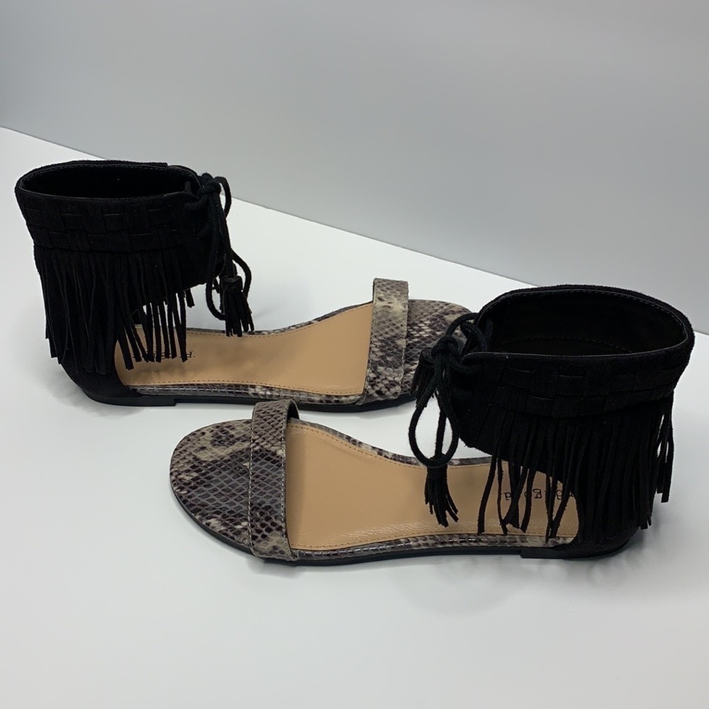 Indigo Black Fringe Sandals Size 8